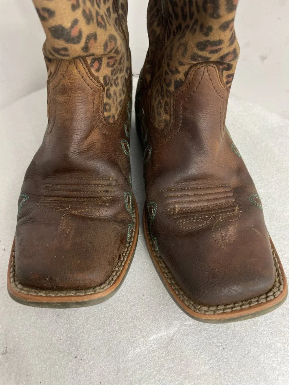 Ariat Crossroads Leopard Cross Leather Western Square Toe Boots Girls Kids 1